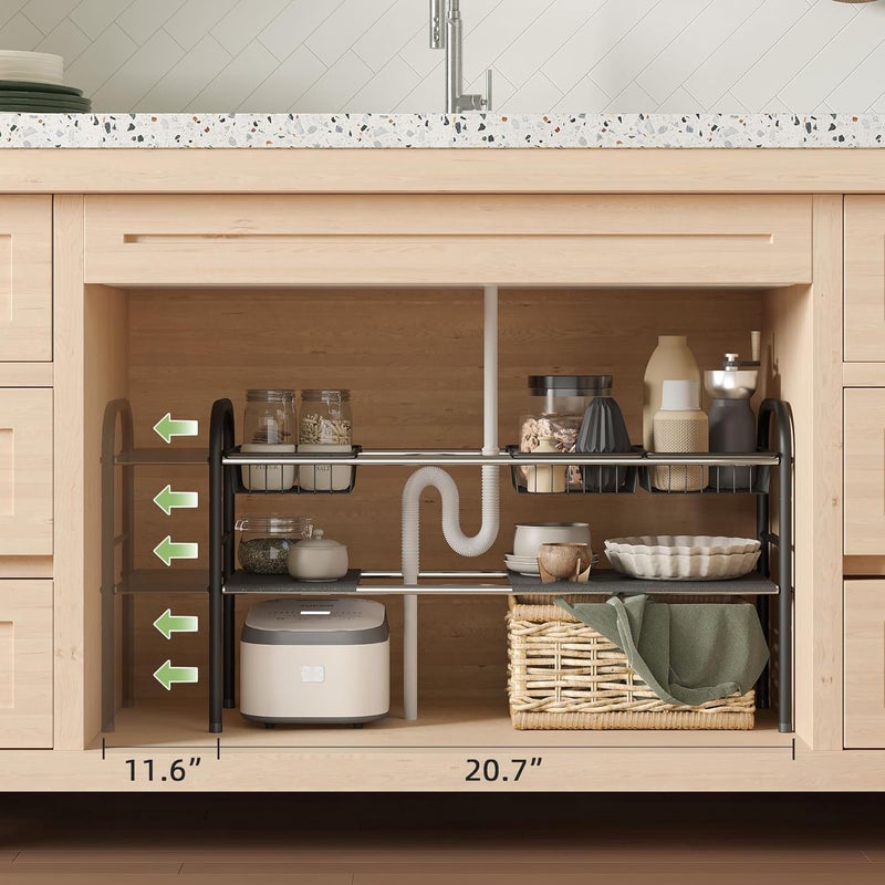 NETEL Under Sink Organizers and Storage, 2 Tier Expandable Under Cabinet Organizer Shelf with 4 Baskets and 4 Panels, Expandable Shelf for Cupboard, Kitchen, Bathroom, Shoe Storage Rack - Image 2
